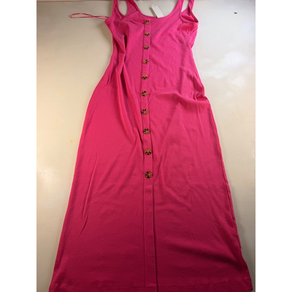 Every Midi Dress Women Large Pink Y2K Ribbed Knit Button Front EV173CPSO